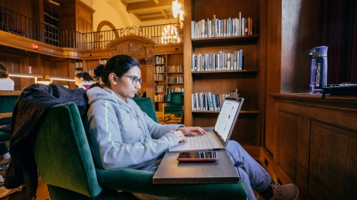 Student studying in the Tower Room