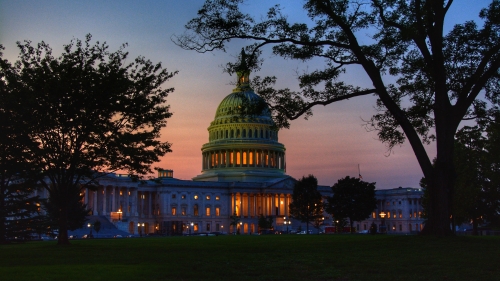 US Capitol building at sunset